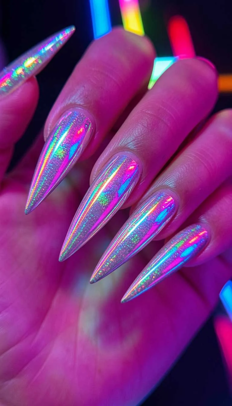 Holographic Foil nail design