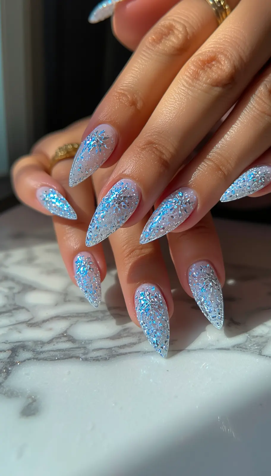 Snowflake Glitter Nails