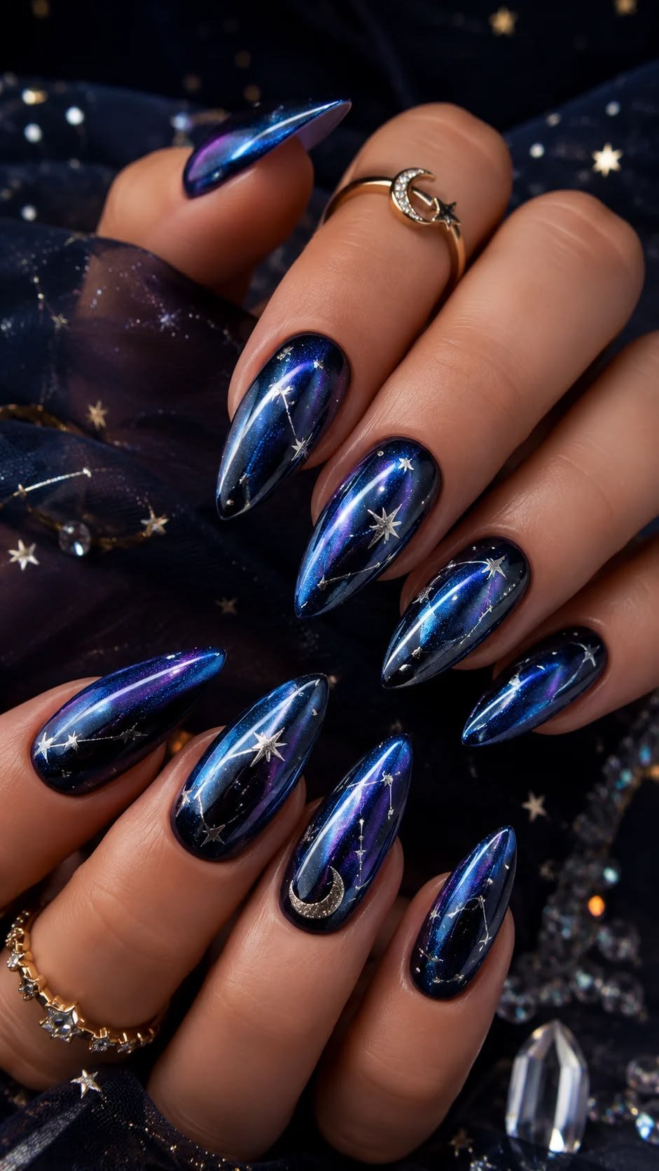 Midnight Galaxy Chrome Nails