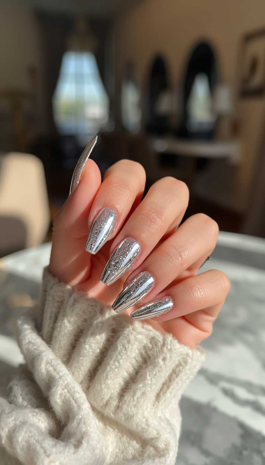 Elegant Chrome Glitter Nails