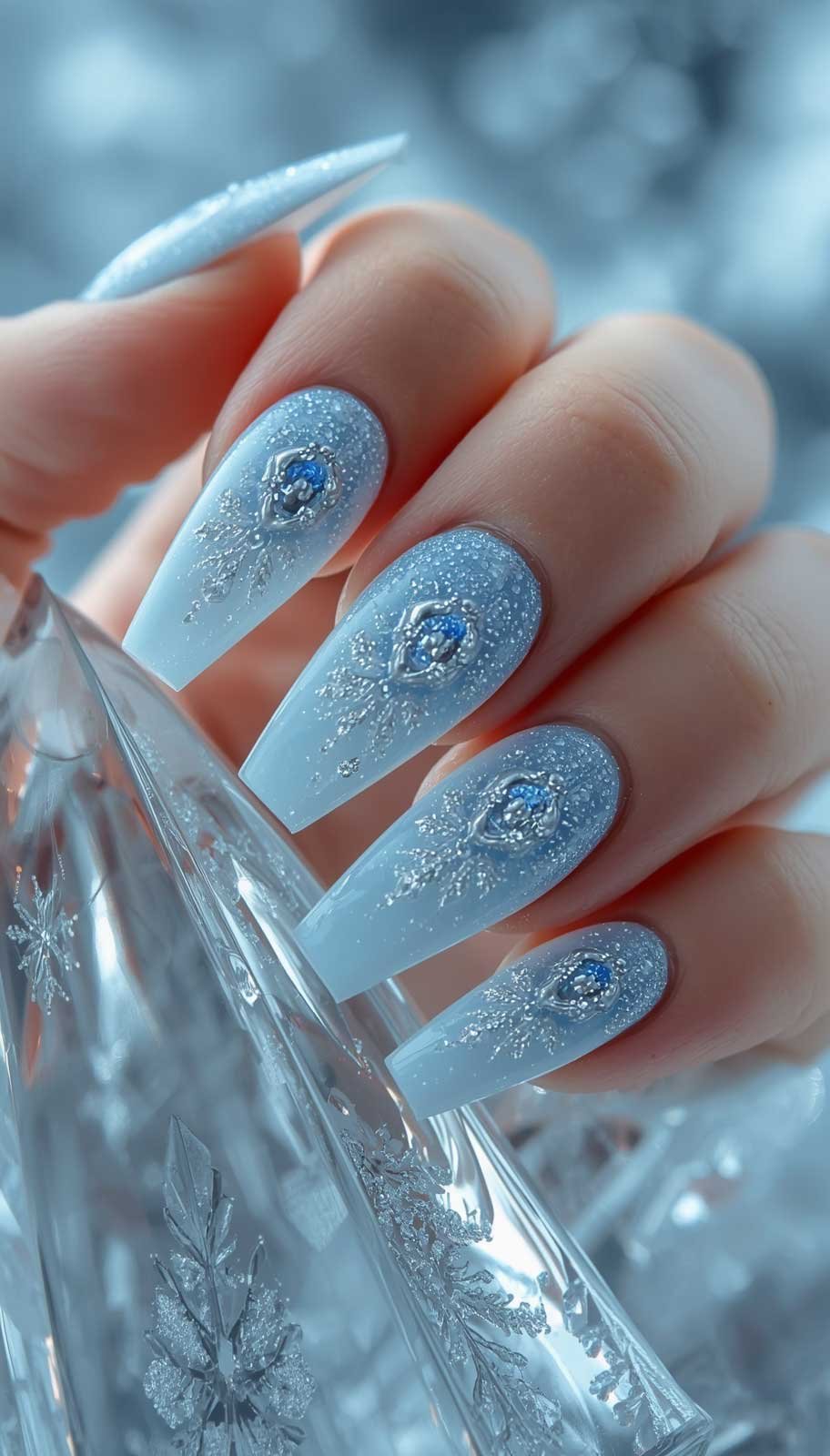 Icy Blue Frost Nails