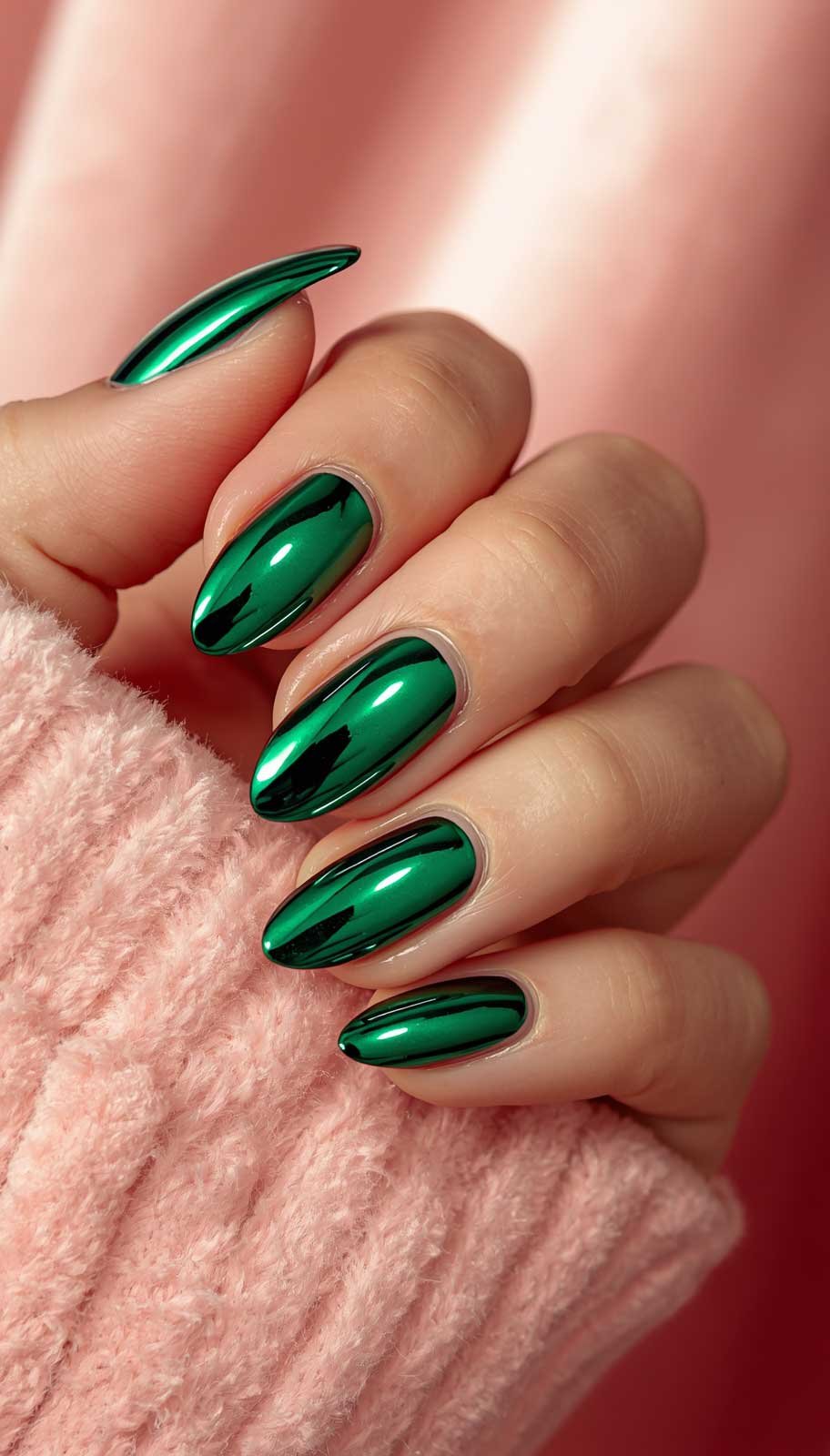 Emerald Green Chrome Nails